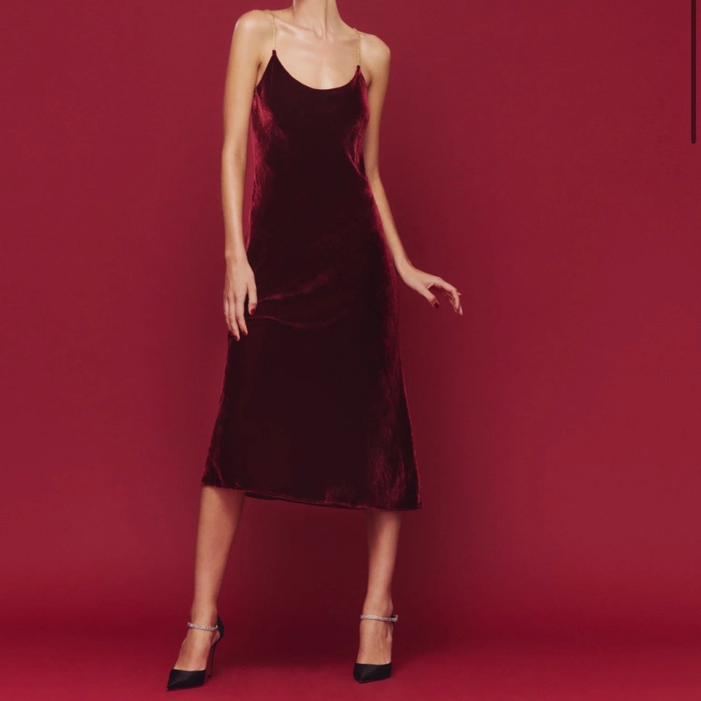 Reformation Red Velvet Ady Dress with Chain Straps Size Medium